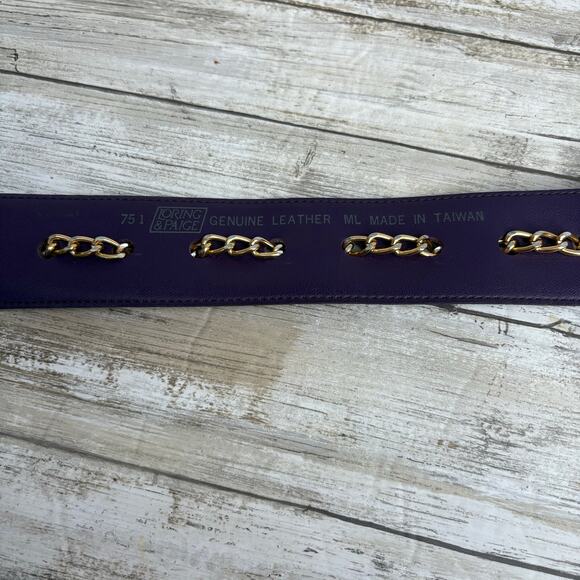 VTG Loring & Paige Suede Belt Sz ML Purple Gold Chunky Chainlink Adjustable 80s - Picture 9 of 12